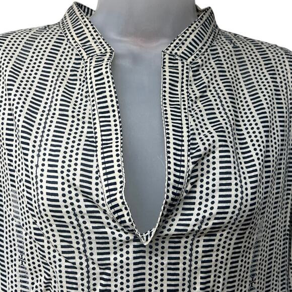Tory Burch Stephanie Size 6 Beige Black Clear Sequin Tunic Top V-Neck Blouse - Picture 2 of 8